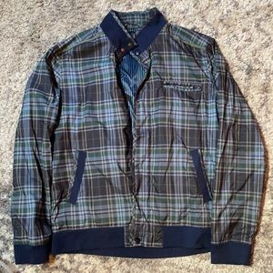 Tartan windbreaker w satin blue diamond lining